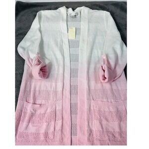 Christopher & Banks Med Pink Ombre Pointelle Open Cardigan Sweater Spring NWT